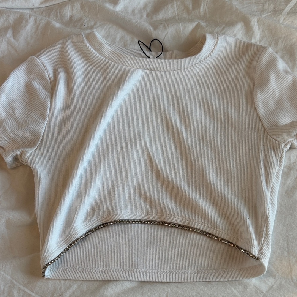 Garage White Ribbed Short Sleeve Tee